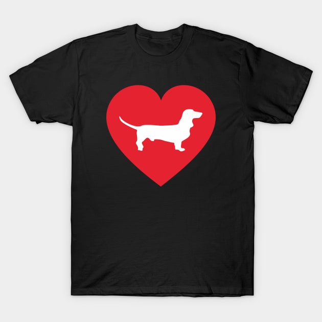 Heart with a Dachshund Silhouette T-Shirt by XOOXOO